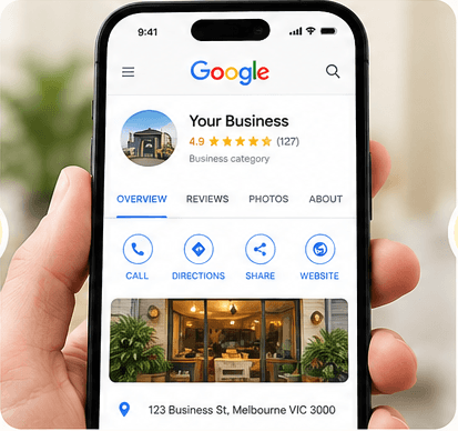 Google business review page opening on a phone